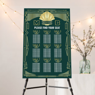 Art Deco Reception Gold Green Seating Chart Foam Board