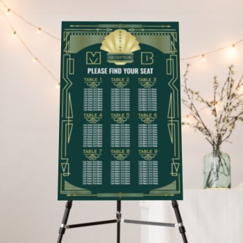 Art Deco Reception Gold Green Seating Chart Foam Board by BCVintageLove at Zazzle