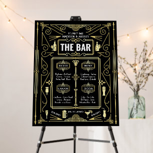 Art Deco Reception Open Bar Menu Gold Black Foam Board