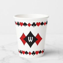 Art Deco Red and Black Card Suits Monogrammed