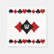Art Deco Red and Black Card Suits - Monogrammed