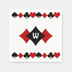 Art Deco Red and Black Card Suits - Monogrammed Paper Napkins