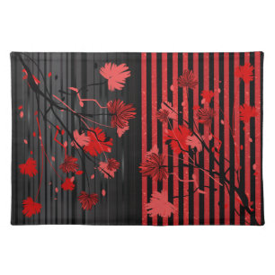 Art Deco Red and Black Floral Cloth Placemat