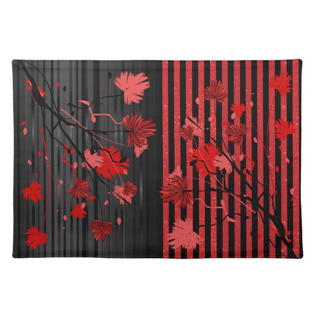 Art Deco Red and Black Floral Cloth Placemat (Front)