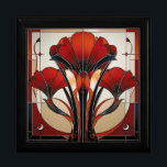 Art Deco Red Black White Abstract Floral Gift Box<br><div class="desc">Beautiful gift box with 3 red Art Deco flowers pattern. Beautiful image that can be transferred to create, trivets, napkins, paper plates and more.
THIS IS A PRINTED IMAGE</div>