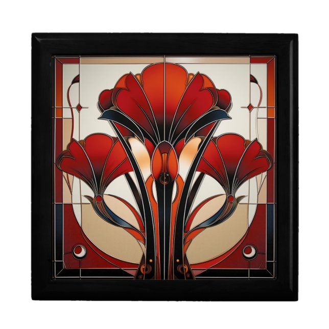 Art Deco Red Black White Abstract  Floral   Gift Box (Front)
