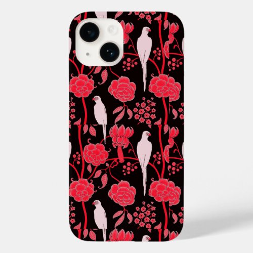 ART DECO RED FLOWERSWHITE PARROTS ON BLACK Case_Mate iPhone 14 CASE