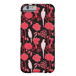 ART DECO RED FLOWERS,WHITE PARROTS ON BLACK BARELY THERE iPhone 6 CASE