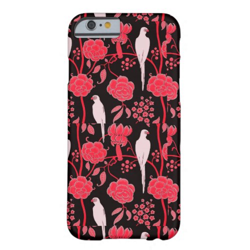 ART DECO RED FLOWERSWHITE PARROTS ON BLACK BARELY THERE iPhone 6 CASE