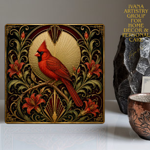 ART DECO RED ORNATE CARDINAL CERAMIC TILE