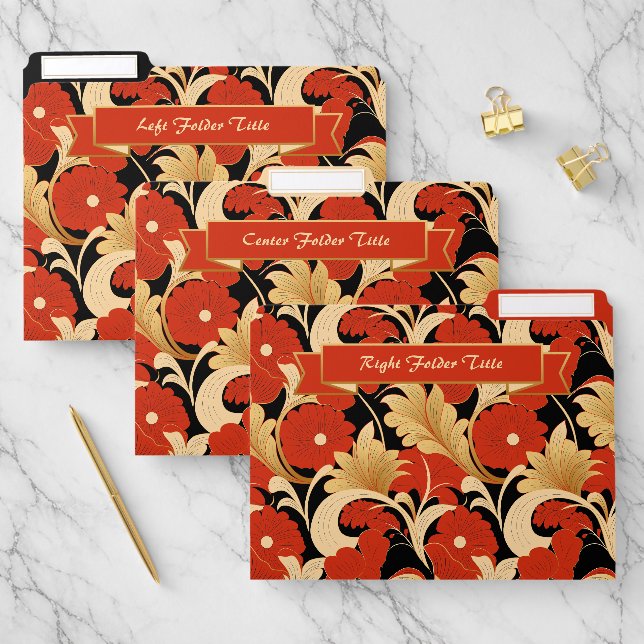 Art Deco Red Poppies File Folder (Set)