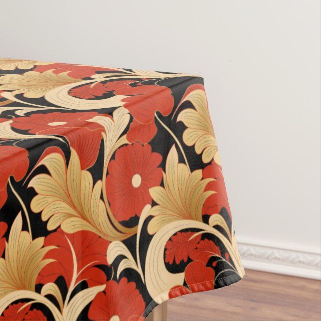 Art Deco Red Poppies Tablecloth (In Situ)