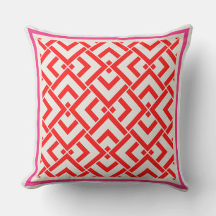 Art deco, red print in vibrant colors outdoor pillow