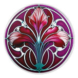 Art Deco Red Purple Stylized Lily 2 Ceramic Knob