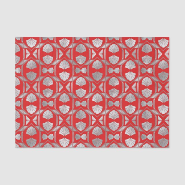 Art Deco Red Silver Fan  Tissue Paper (Front)