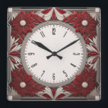 Art Deco red Square Wall Clock<br><div class="desc">Great clock design. You will love it like others. Be free to use this design for other product you like or to customize and add your text. Follow me for more. Thank you. Have a nice day.</div>