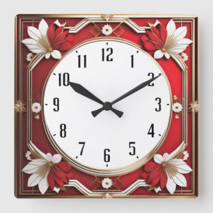 Art Deco Red Square Wall Clock