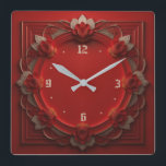 Art Deco Red Square Wall Clock<br><div class="desc">Great clock design. You will love it like others. Be free to use this design for other product you like or to customize and add your text. Follow me for more. Thank you. Have a nice day.</div>