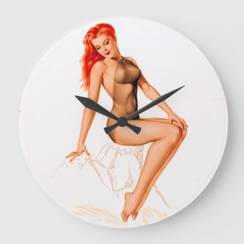 Art Deco Redhead Pin Up Large Clock