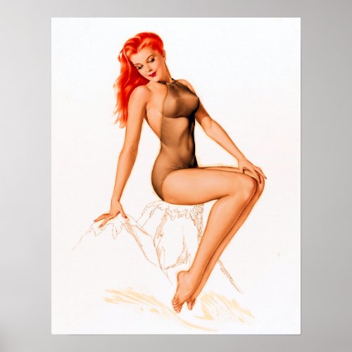 Art Deco Redhead Pin Up Poster