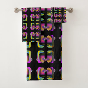 Art Deco Reflected Glasses Design Black Bath Towel Set