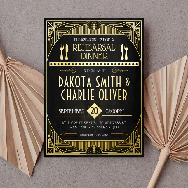 Art Deco Rehearsal Dinner Foil Invitation Zazzle