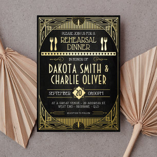 Art Deco Rehearsal Dinner Foil Invitation