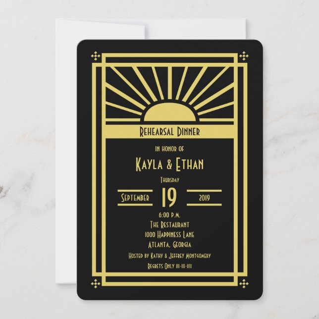 Art Deco Rehearsal Dinner Invitation (Front)