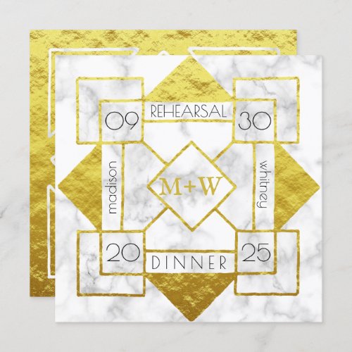 Art Deco Rehearsal Dinner Wedding Marble Gold Foil Invitation