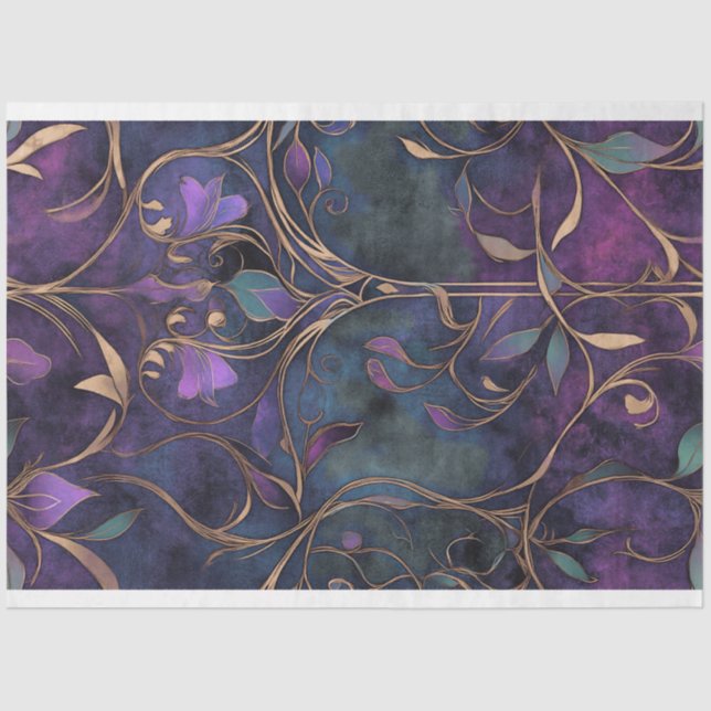 Art Deco Repeat Pattern Tile Dark Moody Background Tissue Paper (Front)