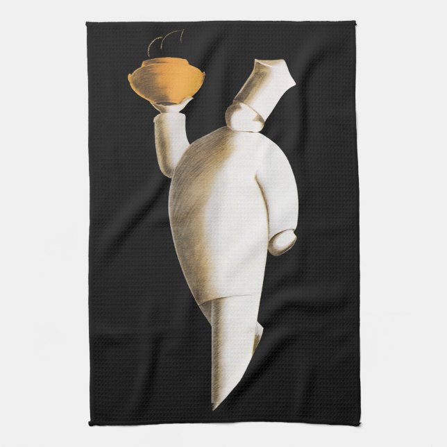Art Deco Restaurant Chef, Vintage Business Kitchen Towel (Vertical)