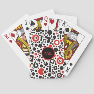 Art Deco Retro 50s Red Black Geometric Monogrammed Poker Cards
