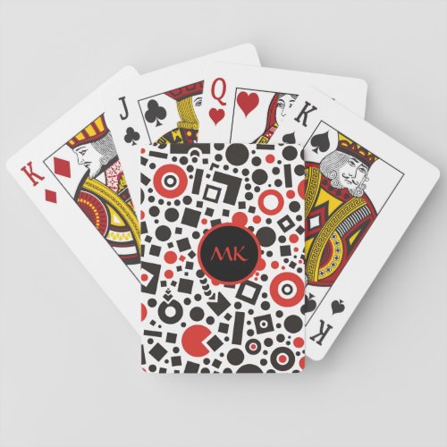 Art Deco Retro 50s Red Black Geometric Monogrammed Poker Cards