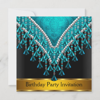 Art  Deco Retro Birthday Party Invitation Teal