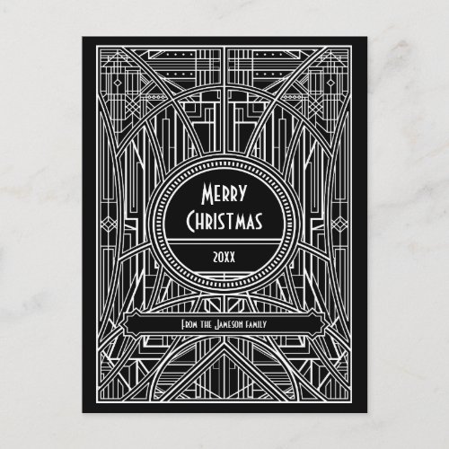 Art deco retro black and white Merry Christmas Postcard