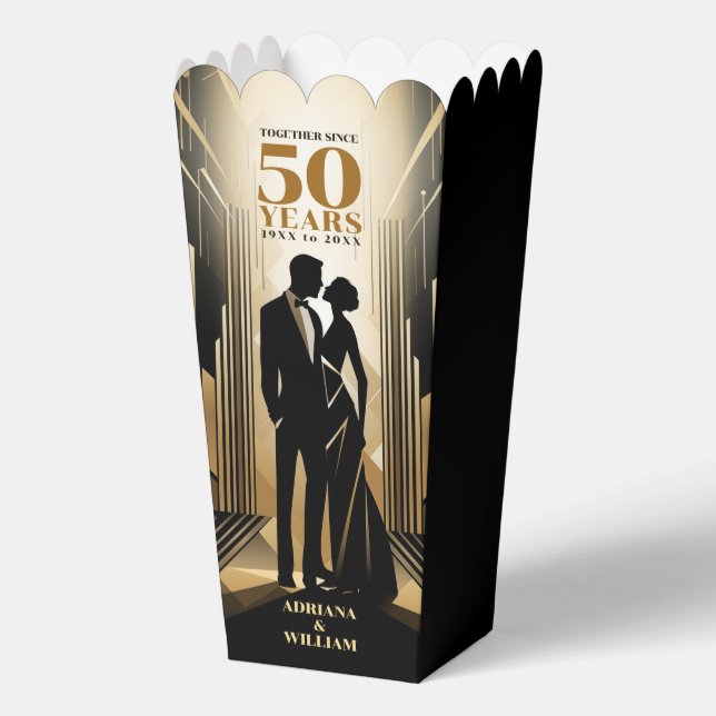 Art Deco Retro Black & Gold Wedding Anniversary Favor Boxes (Back)