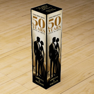 Art Deco Retro Black & Gold Wedding Anniversary Wine Box