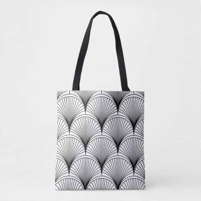 Art Deco Retro Black On White Fan Pattern Tote Bag (Front)