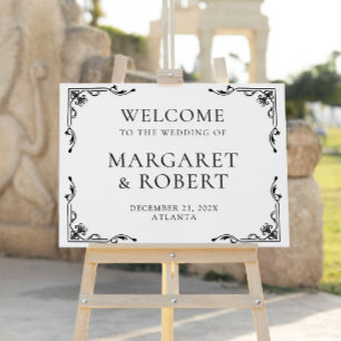 Art Deco Retro Black White Wedding Welcome Sign