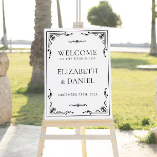 Art Deco Retro Black White Welcome Sign