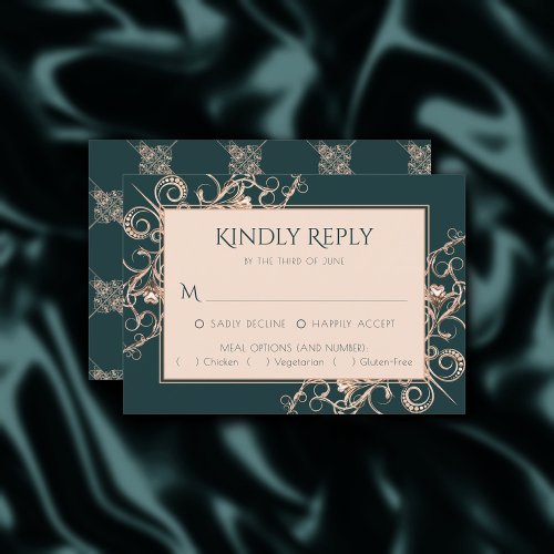 Art Deco Retro  Dark Green Copper Entree Option RSVP Card