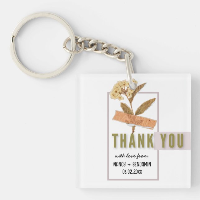 Art Deco Retro Floral Elegant Custom Wedding Thank Keychain (Front)