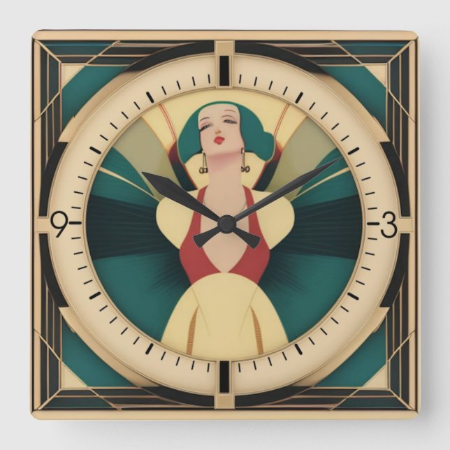 Art Deco retro girl Square Wall Clock (Front)