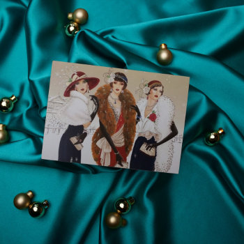 Art Deco Retro Lady Vintage Christmas Add Message Holiday Card by DoodlesHolidayGifts at Zazzle