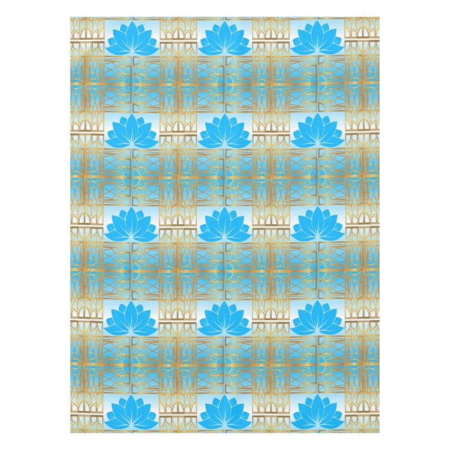 Art Deco Retro Lotus (blue) Tablecloth (Front)