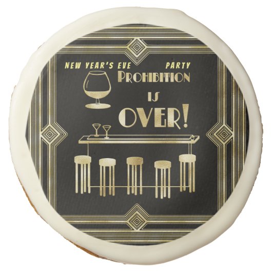 Art Deco Retro New Year's Eve Prohibition Bar Sugar Cookie (Front)