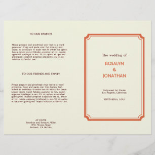Art deco retro orange brown wedding program