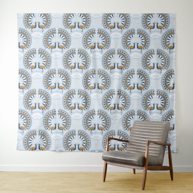 Art Deco retro Peacock Tapestry (In Situ (Horizontal))