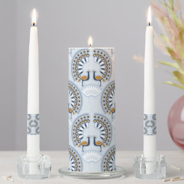 Art Deco retro Peacock Unity Candle Set (In Situ)