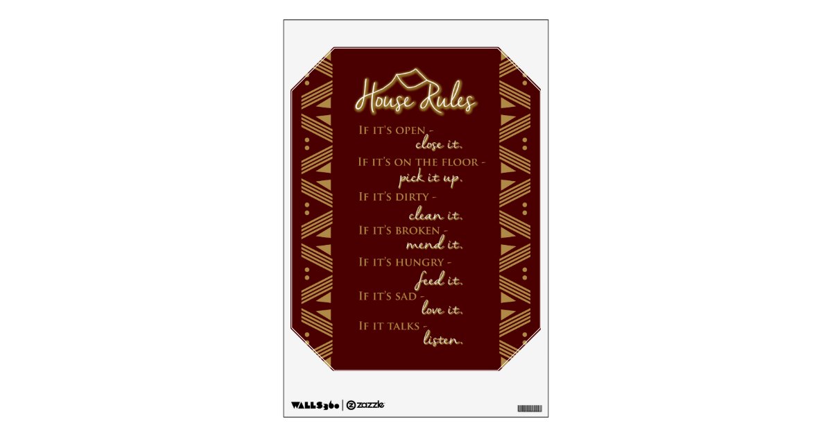 Art Deco Retro Style House Rules Of Kindness Red Wall Decal Zazzle